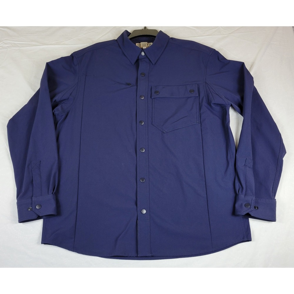 Duluth Trading Large Mens Navy Blue Nylon‎ Spandex Snap Front Shirt/Jacket